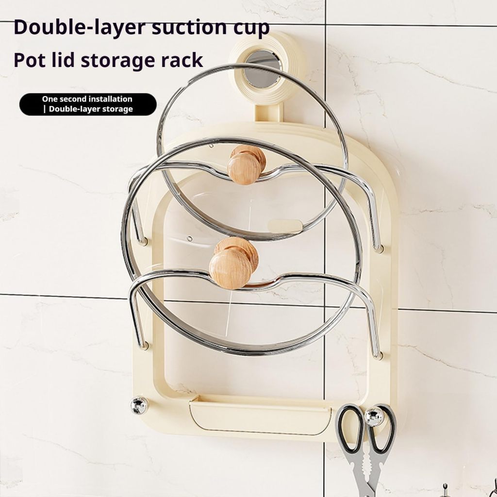 practical pot lid rack, pot lid holder suction cup wall mounted pot ...