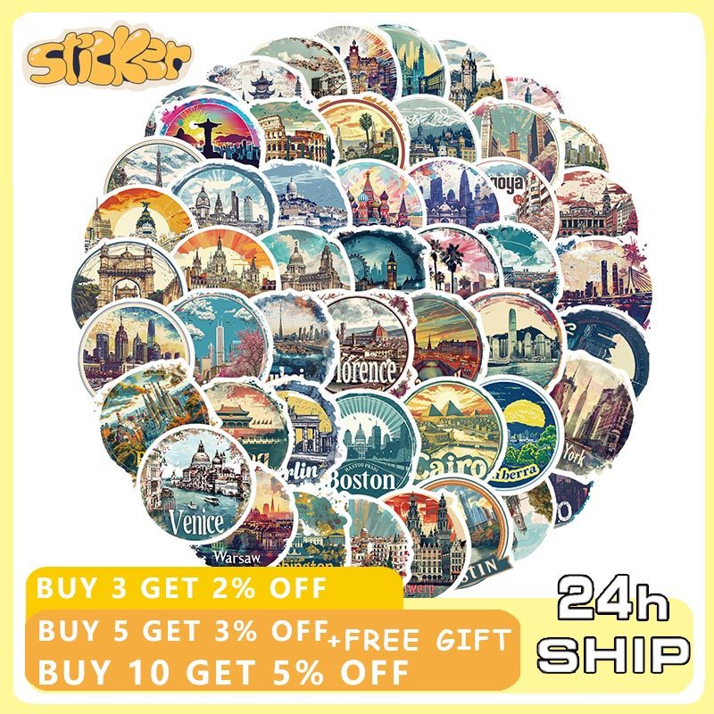 50PCS World Famous Building Travel City Sticker Landmark Landscape ...