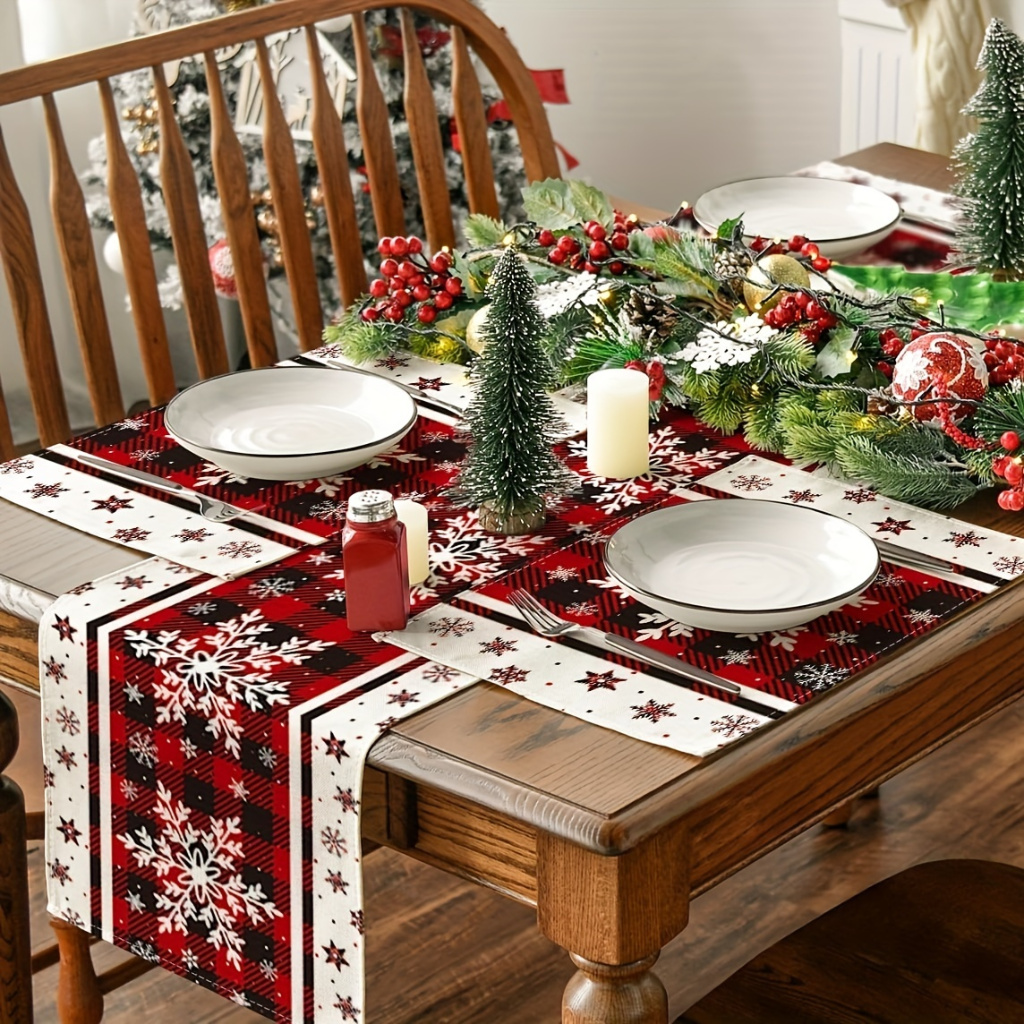Linen Red and Green Buffalo Check Plaid Christmas Placemats , Farmhouse ...