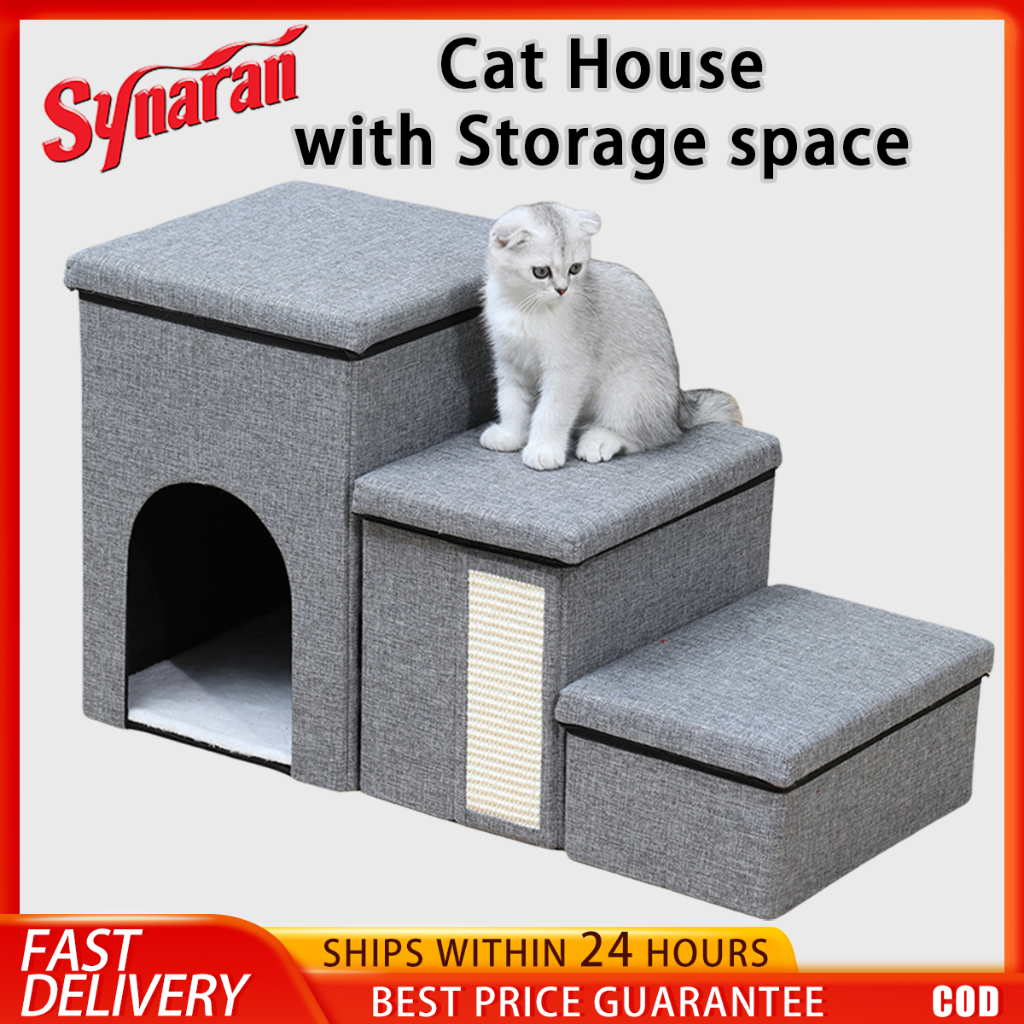 Cat House 3 in 1 With Storage Box Pet Ladder Ramp Foldable Cat and Dog ...