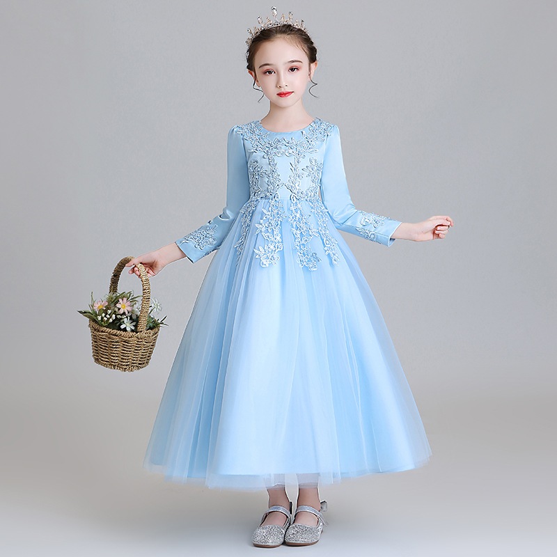 4 14 Years Old Girls Formal Long Dress Tulle Princess Long Sleeve Dresses Kids Wedding Party Dress Shopee Malaysia