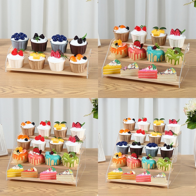 2/3/4/5Tier Acrylic Display Stand with Wooden Board Transparent Display ...