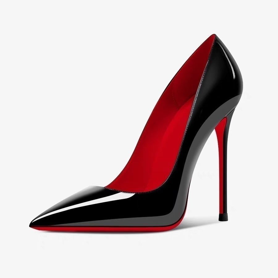 Influencer Hot selling Black Patent Leather Fashion High Heel 12cm Red Sole High Heel Shoes Pointed Stiletto High Heels Sexy Shoes Shopee Malaysia