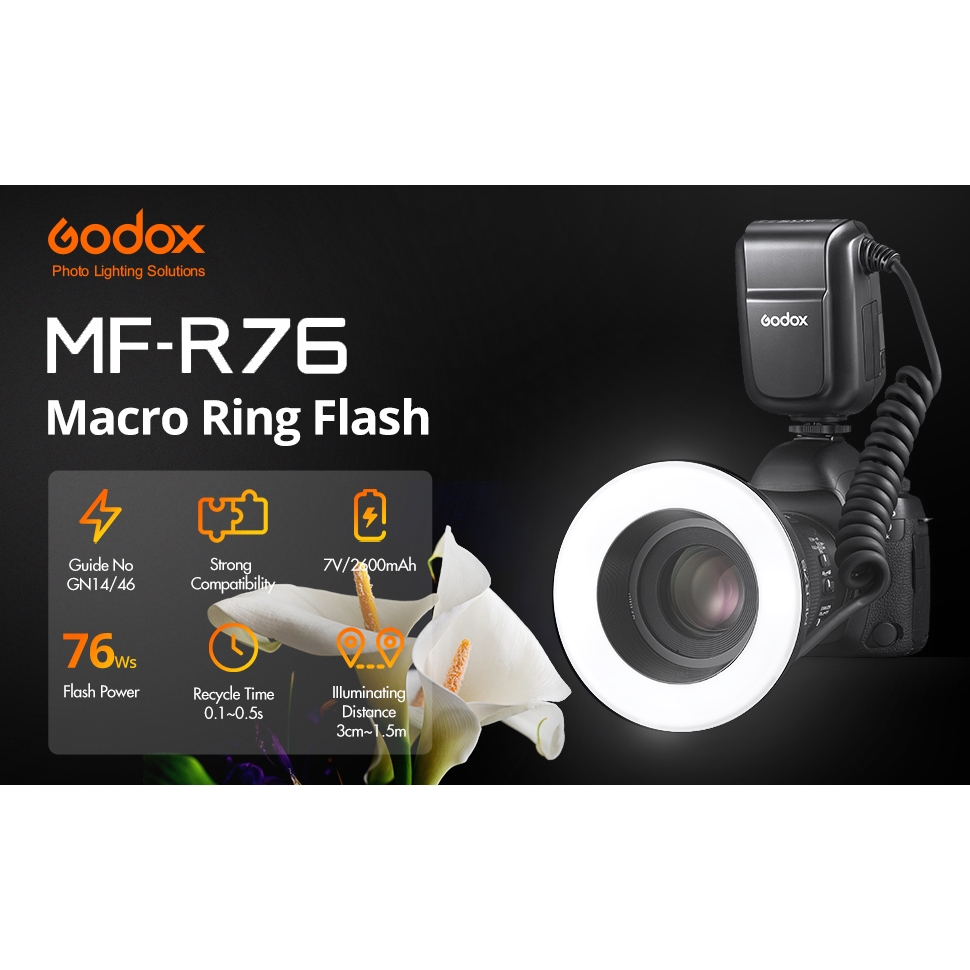Godox MF-R76 RING76 5000K Macro LED Ring Light Speedlite Flash Ligh ...