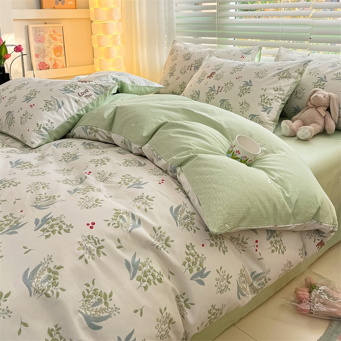 4 IN 1 Pure Cotton Bedding Set INS Style Cute Rabbit Floral Print Bed Sheet Set For Girls Quilt Cover Flat Sheet Fitted Sheet Pillowcase Single Queen King Size Shopee Malaysia