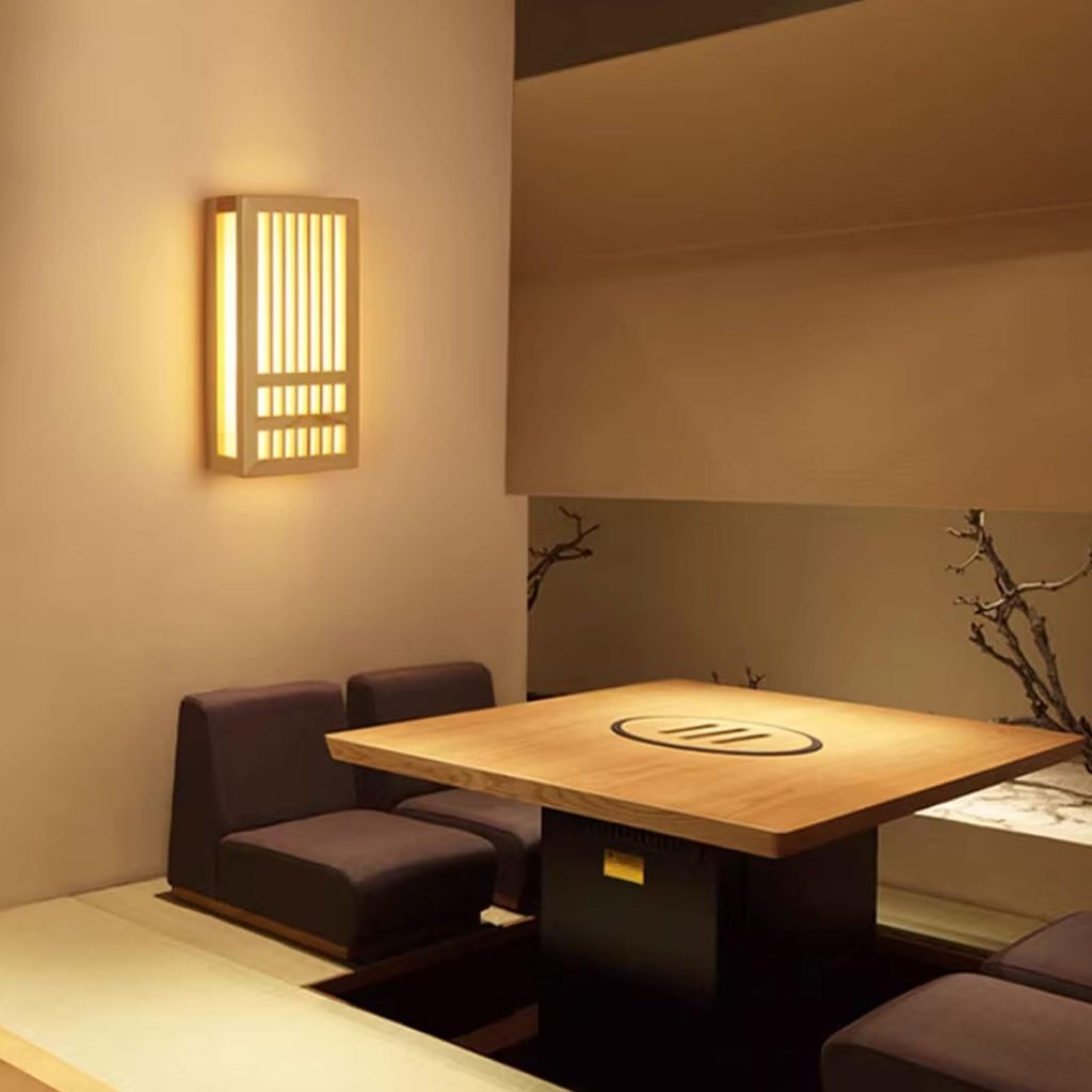 LAMPU DINDING BILIK TIDUR WOODEN RECTANGULAR WALL LAMP LED JAPANESE ...