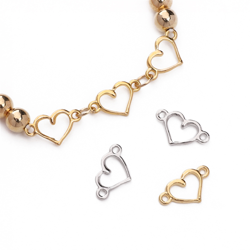 20pcs [14x8mm] Double Hole Hollow Heart Accessories Alloy Heart Beads ...