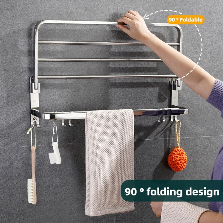 SUS 304 Stainless Steel Towel Rack Solid Foldable Towel Bar Bathroom ...