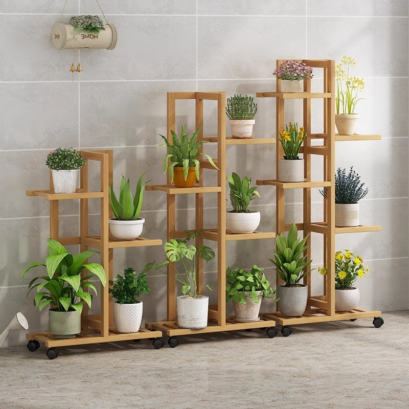 【Ready Stock】Bamboo Flower Pot Rack with Wheels Rak Pasu Bunga ...