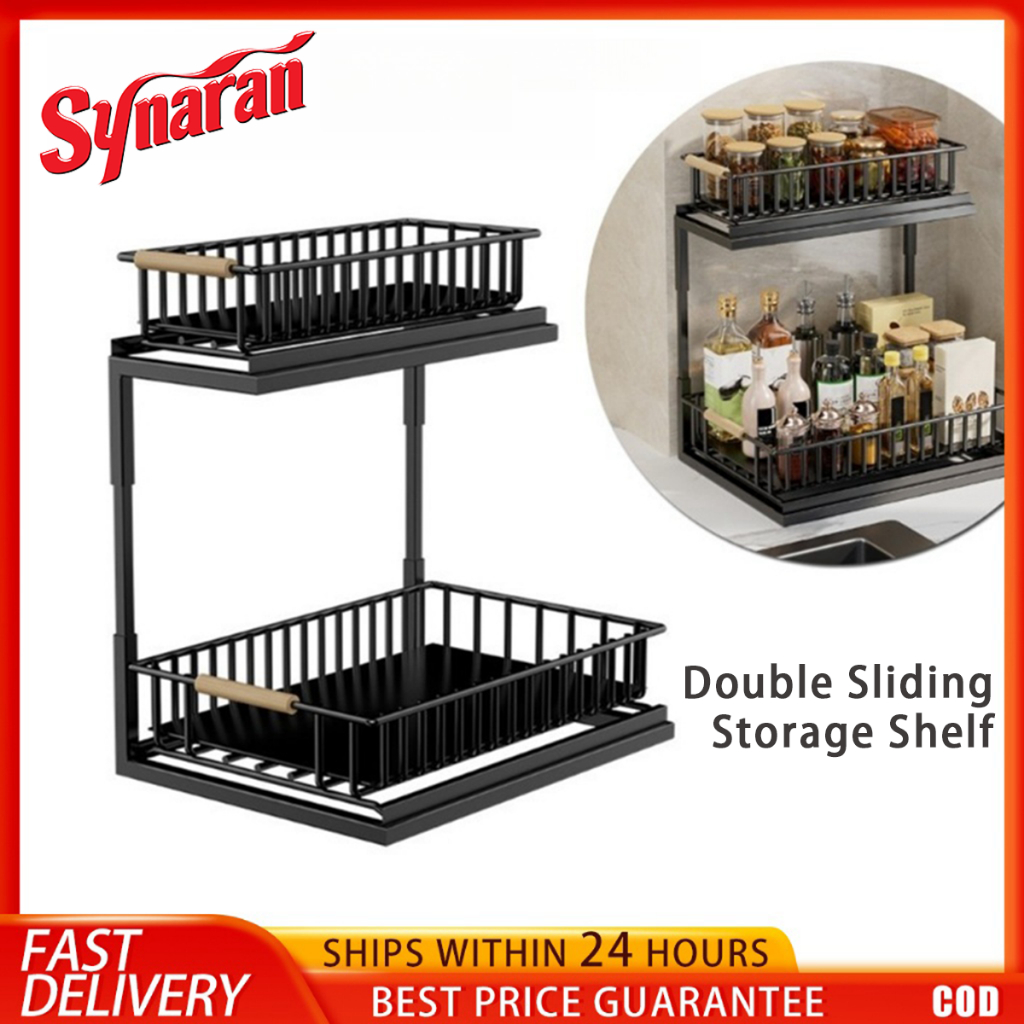Dual Tier L Shape Sliding Cabinet Pull Out Basket Multifunctional ...