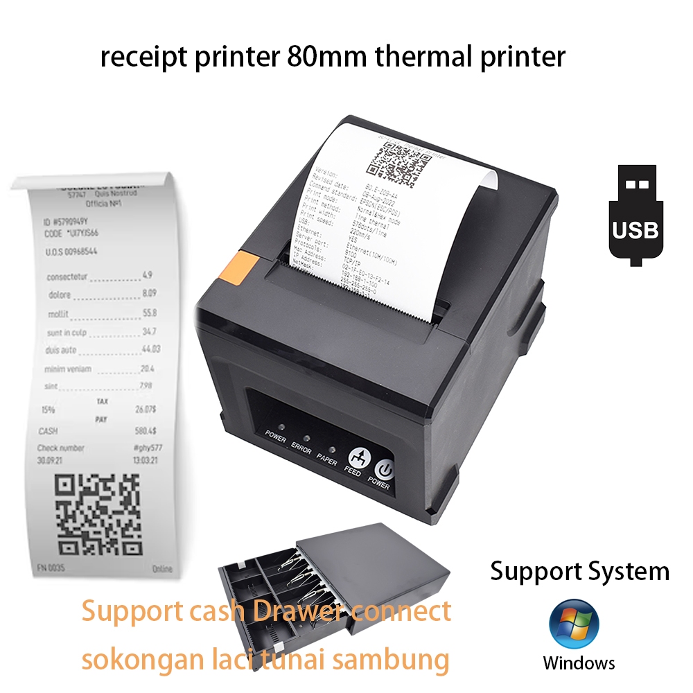 USB POS Receipt Bill Thermal Printer 80mm Kitchen Supermarket High ...