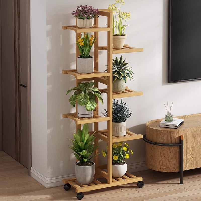 【Ready Stock】3/5/7 Layers Flower Pot Rack with Wheels Bamboo Rak Pasu ...