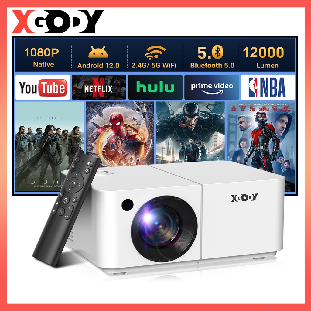 XGODY X2 Portable Projector 4K HD Android 12 Wireless Dual Wifi
