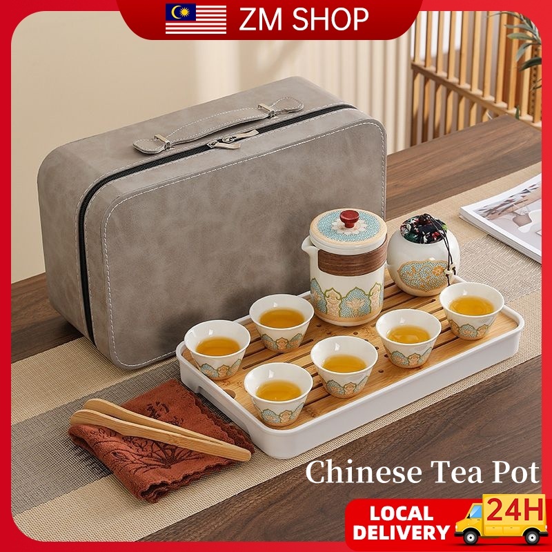 🔥Ship Locally🔥Travel Tea Set Outdoor Portable Chinese Camping Ceramic ...