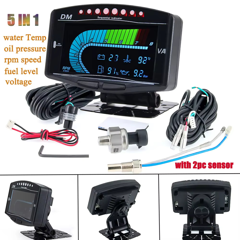 5 in 1 Tachometer Water Temperature Oil Pressure Gauge Voltmeter Fuel ...
