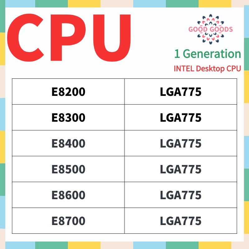E8200 E8300 E8400 E8500 E8600 E8700 INTEL First generation Core 2 Duo ...