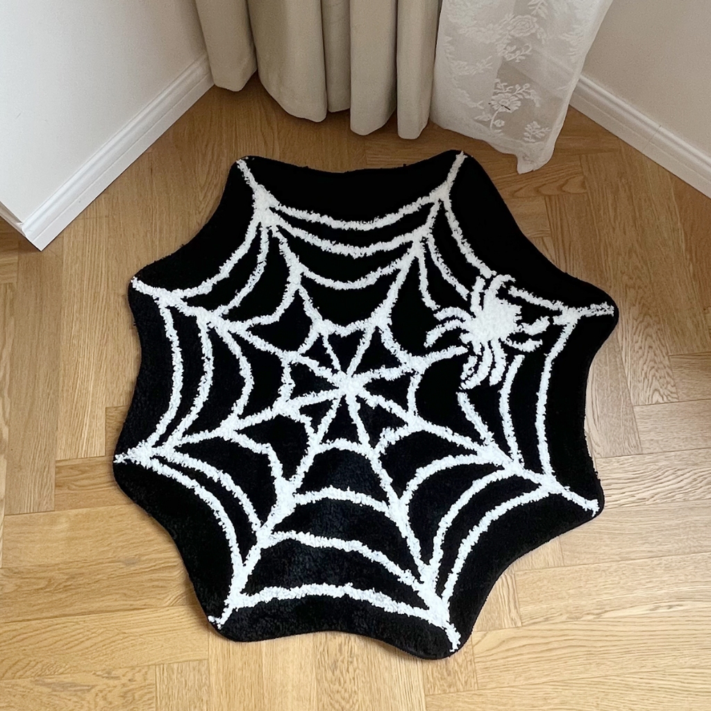Black Spider Web Halloween Tufting Rug Funny Bathroom Decor Spooky ...