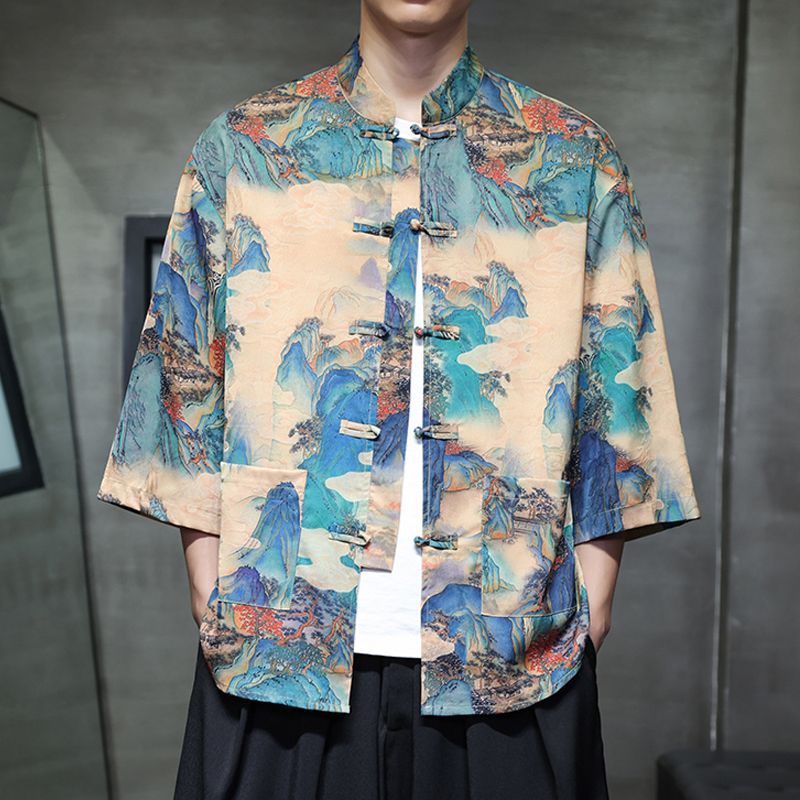 唐装纹龙七分冰丝短袖印花衬衫男士T恤盘扣中国风 #唐裝男裝上衣#中國風男裝#中國風男裝衬衫#唐裝男孩#唐裝男大码#男裝 大碼#襯衫 男 大碼 ...
