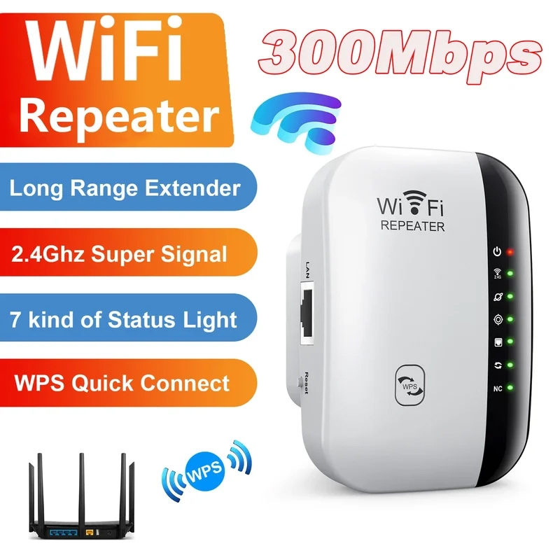 Wireless WiFi Repeater 300Mbps WiFi Extender Amplifier Booster Router