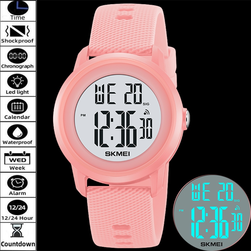 Skmei Womens Digital Watches Soft Silicone Strap 5 Bar Waterproof LED ...