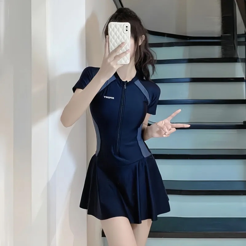 Mermaid Ready Stock Women One Piece Swimsuit Simple Sports Dress Swimsuit Conservative Hot Spring Slimmer Swimsuit Woman black swimsuit skirt women swimwear beachwear sport baju Shopee Malaysia