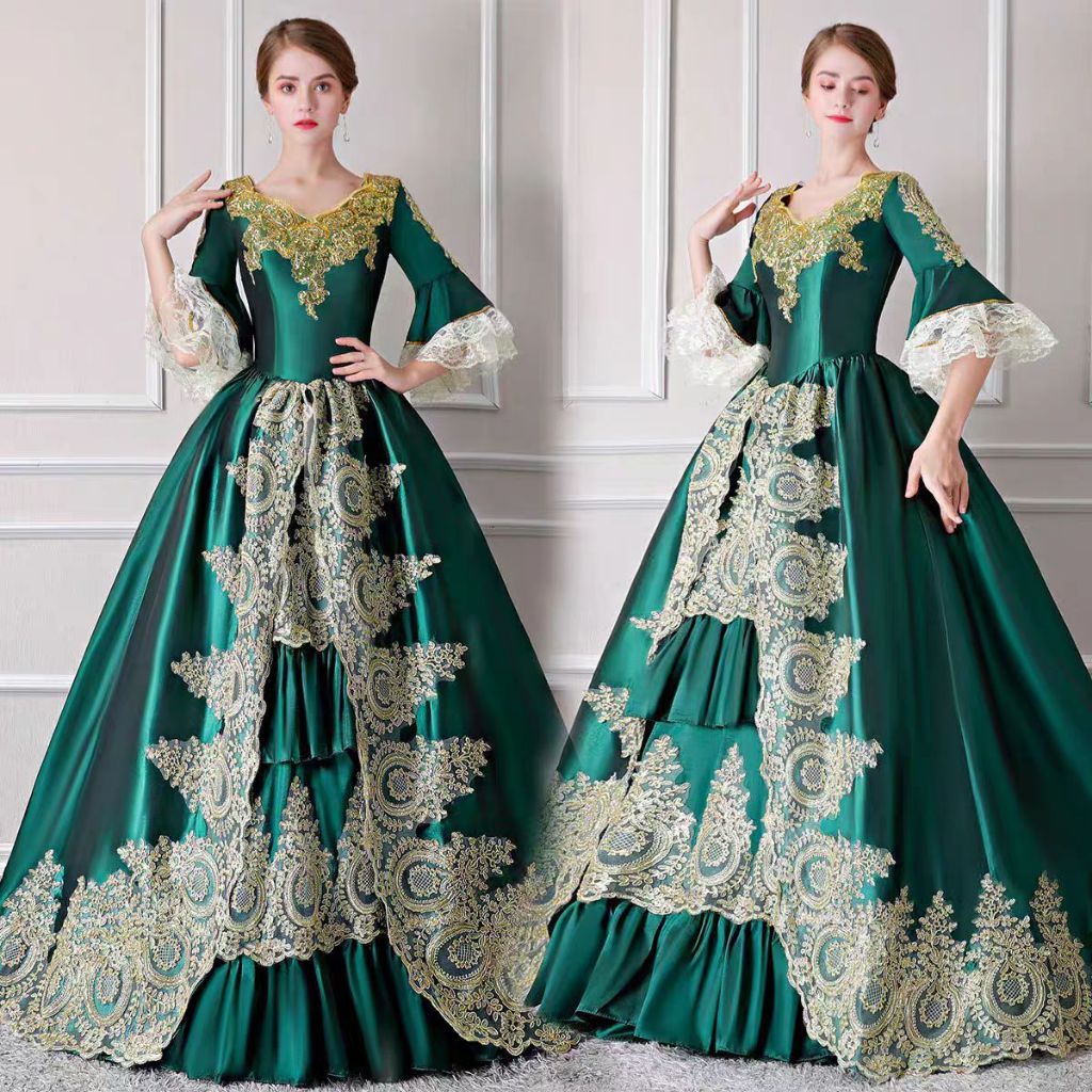 Women's Renaissance Medieval Prom Dress, Queen's Champagne Costume ...