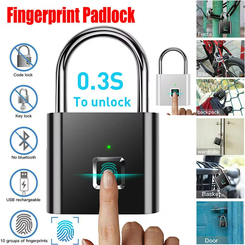 Keyless USB Charging Fingerprint Lock Smart Padlock Waterproof Door ...
