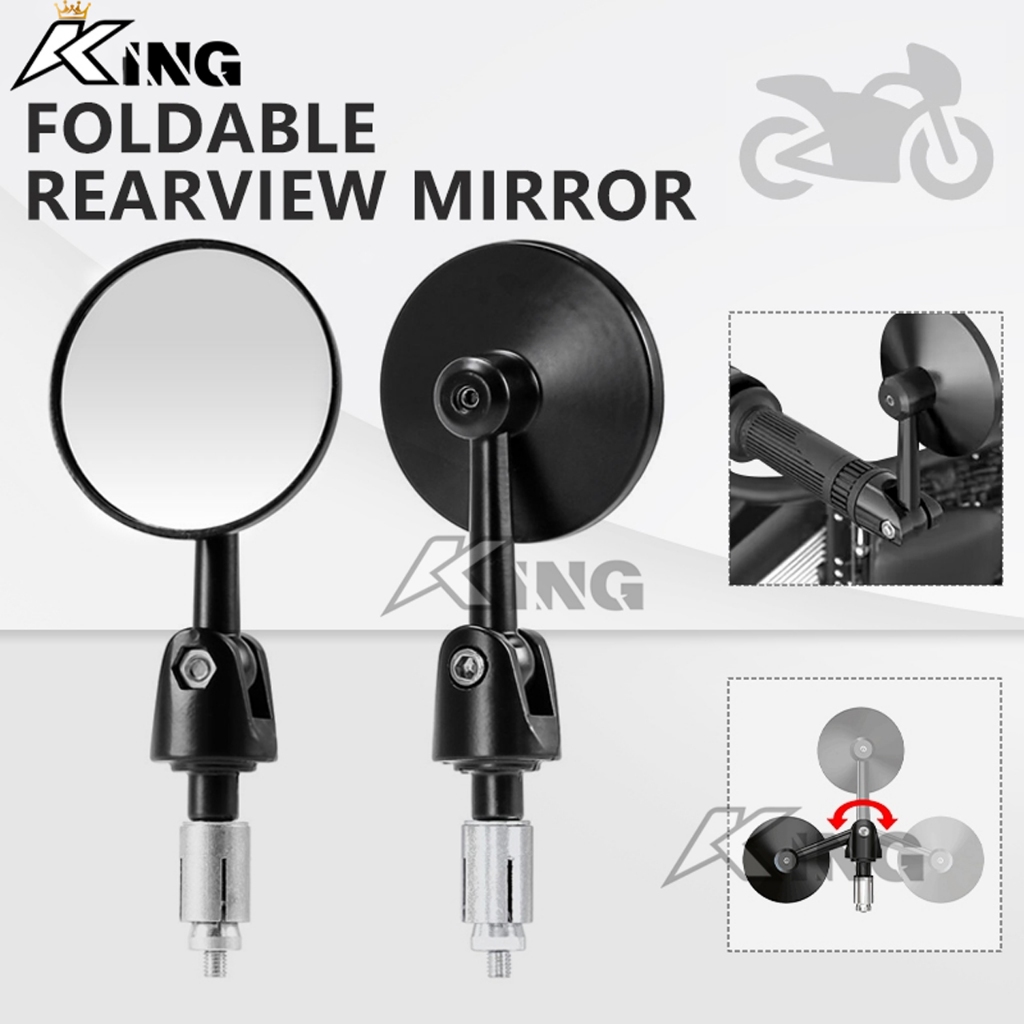 UNIVERSAL FOLDABLE REARVIEW MIRROR CNC ROUND BAR END REAR MIRROR SIDE ...
