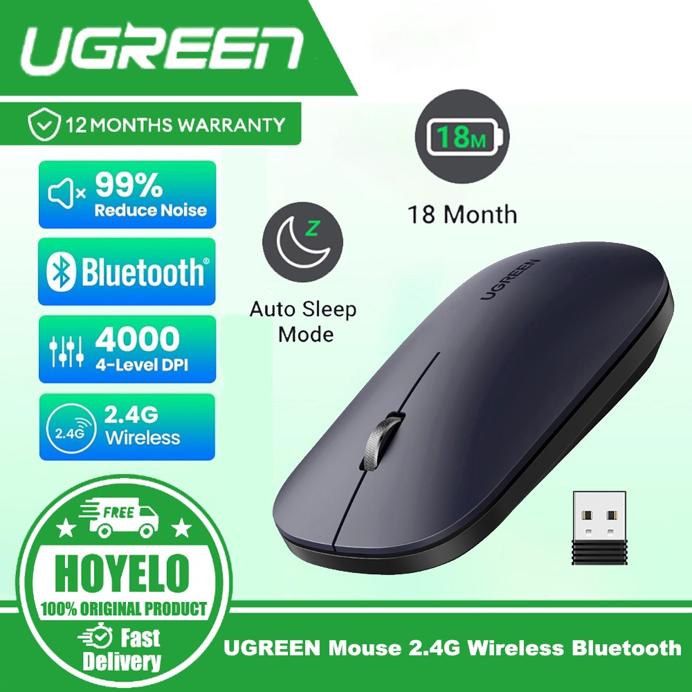 UGREEN Mouse 2.4G Wireless Bluetooth Dual Mode Silent Mouse 4000 DPI ...