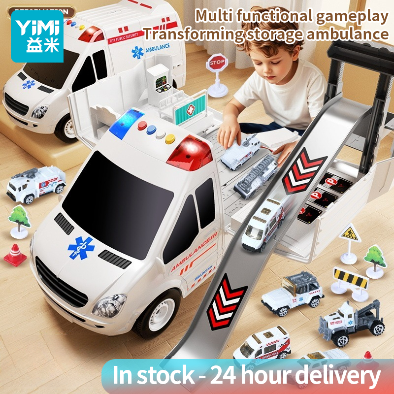 YIMI Kids Urgent Ambulance Police Car Fire Truck Oversized Ambulance