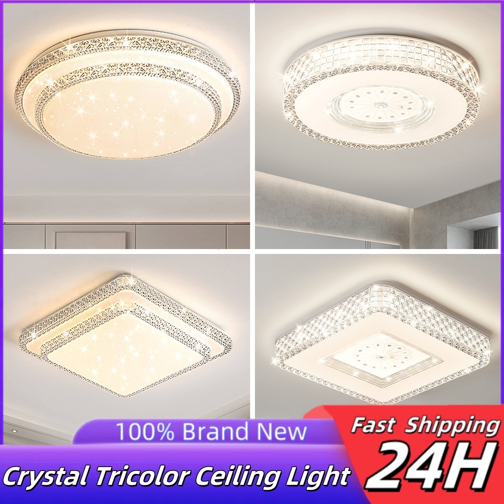 Ready Stock Modern LED Square/Round Ceiling Lamp Tricolor Lighting Home ...