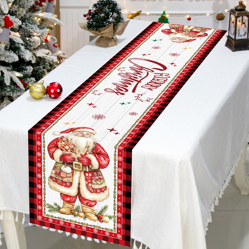 183*33cm Linen Merry Chrismas Table Runner Santa Claus Pattern Table ...