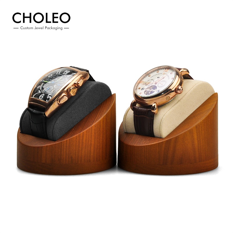 Solid Wood Watch Display Stand Round Base Wristwatch Holder with Soft ...