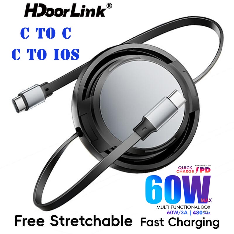 HdoorLink 60W Retractable Fast Charging Cable PD Retractable Data Cable ...