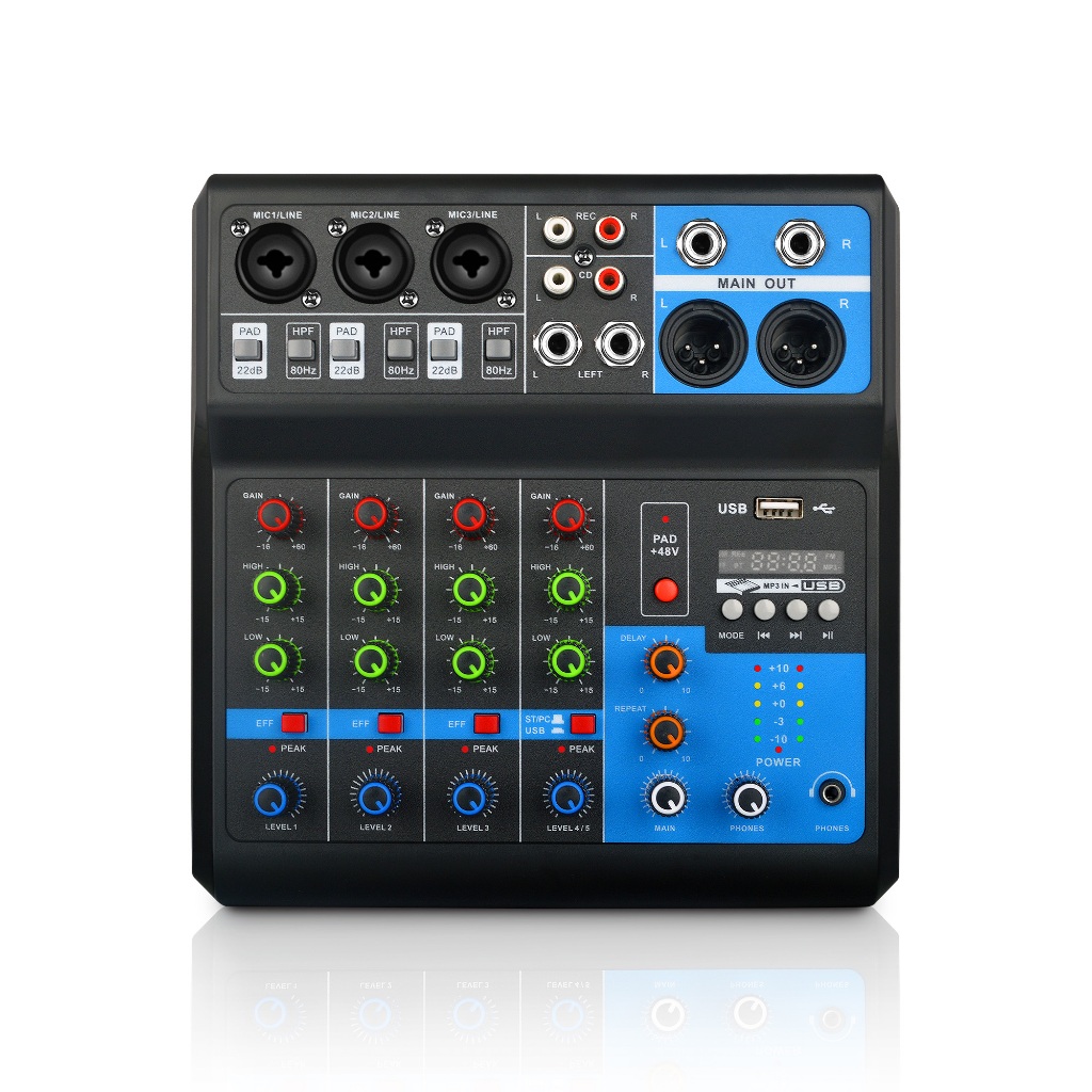 F-5A 5-Channel Audio Mixer USB Bluetooth Driver Sound Card Mixing ...