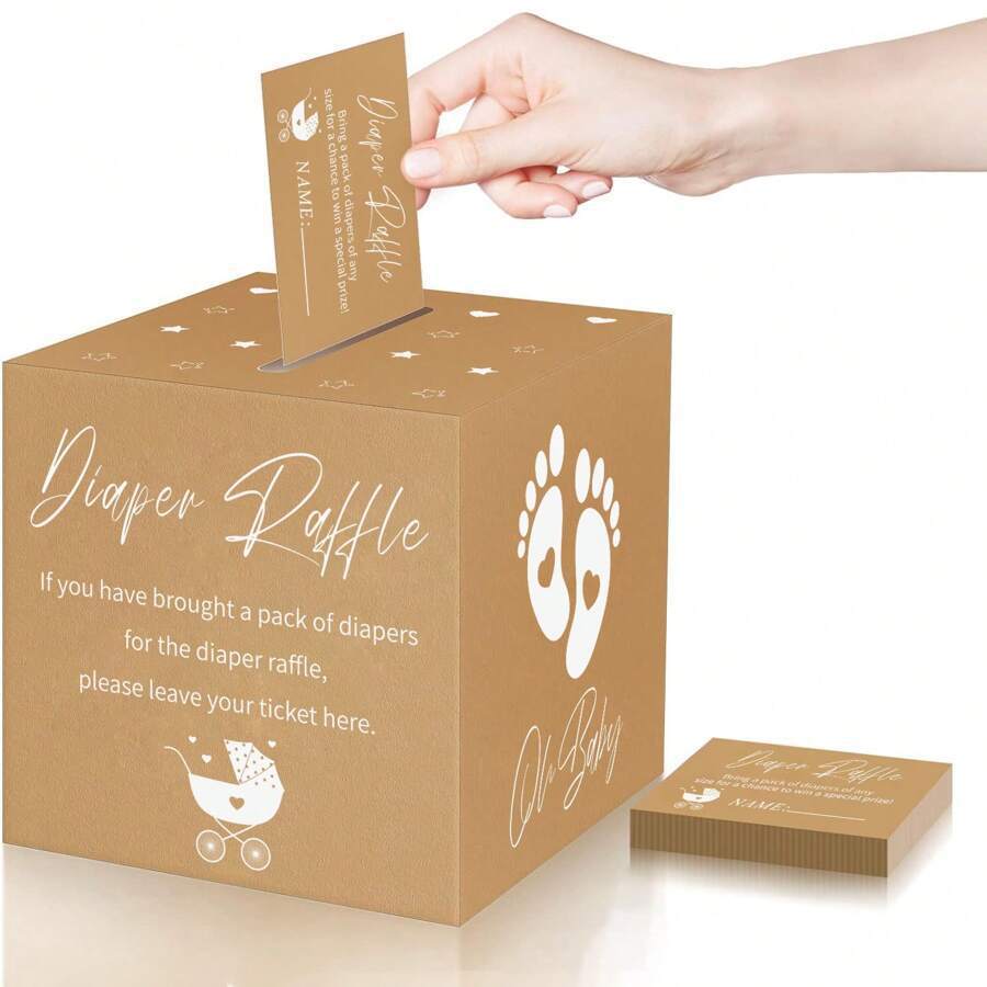 Print Diaper Raffle Tickets with Box Baby Shower Games, Neutral Kraft ...