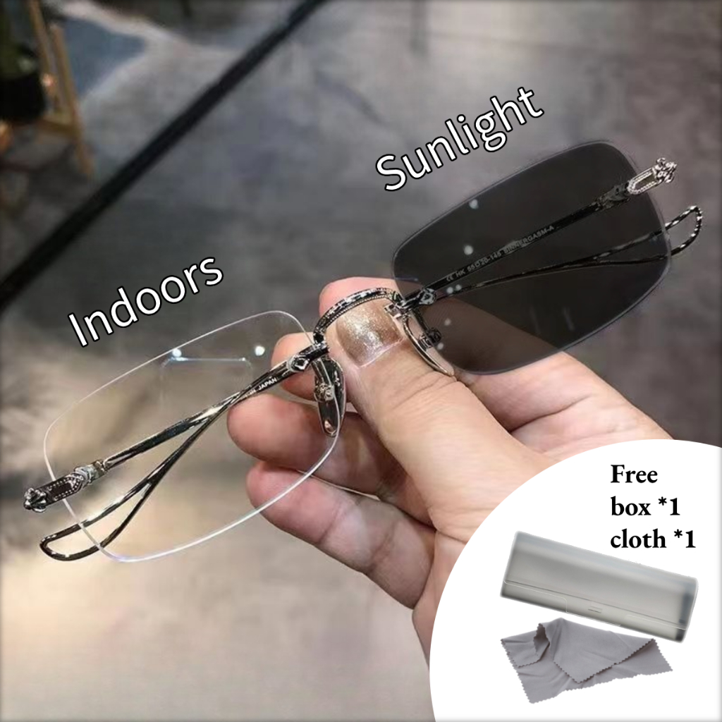 Photochromic Anti Radiation Glasses with case For Women Men Rimless ...