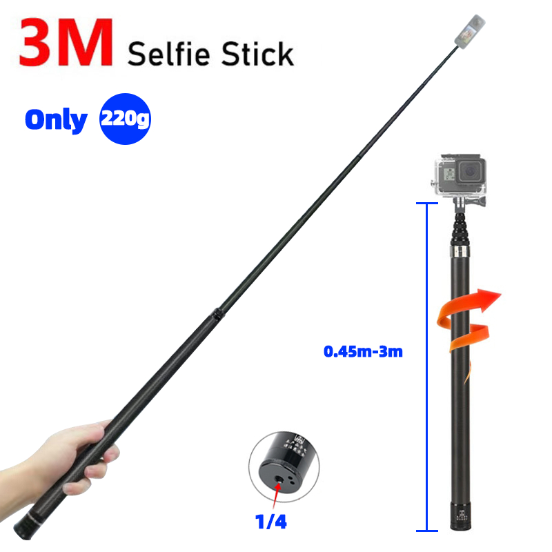 【on sale】Ultra-Long 3M Invisible Selfie Stick for insta360 Action Camera  GoPro Foldable Tripod Accessory