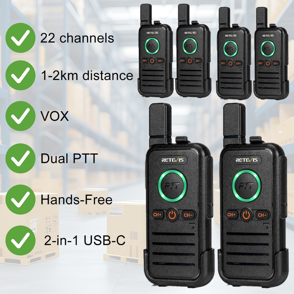 Retevis Wireless Walkie Talkie Radio Dual PTT Portable 1-2km License ...