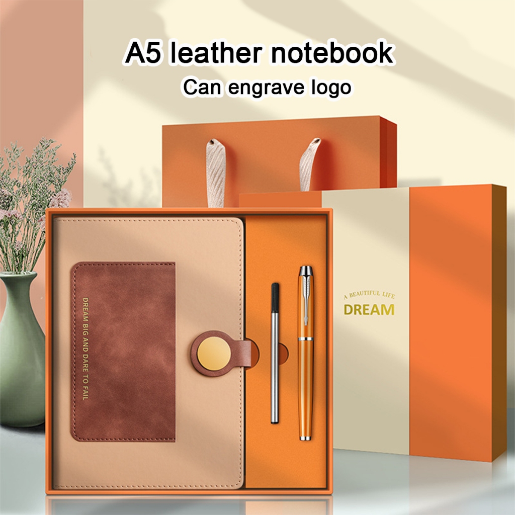 (Can Engrave Logo) A5 thick leather student subject notebook, buckle ...