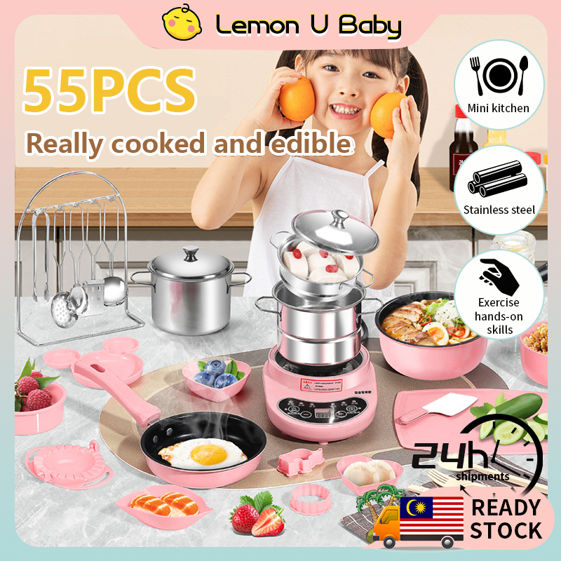 【Lemonu baby】55PCS Real Kitchen Set For Kid Safety Cooking Set Kids ...