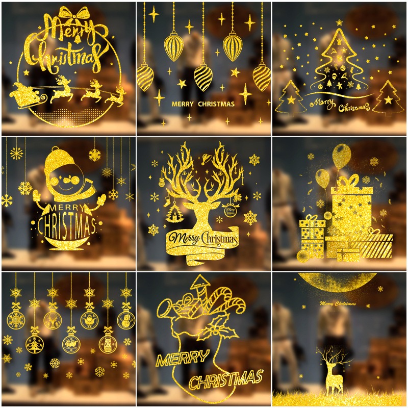 New Christmas Decoration Stickers Golden Window Stickers Tree Snowflake ...