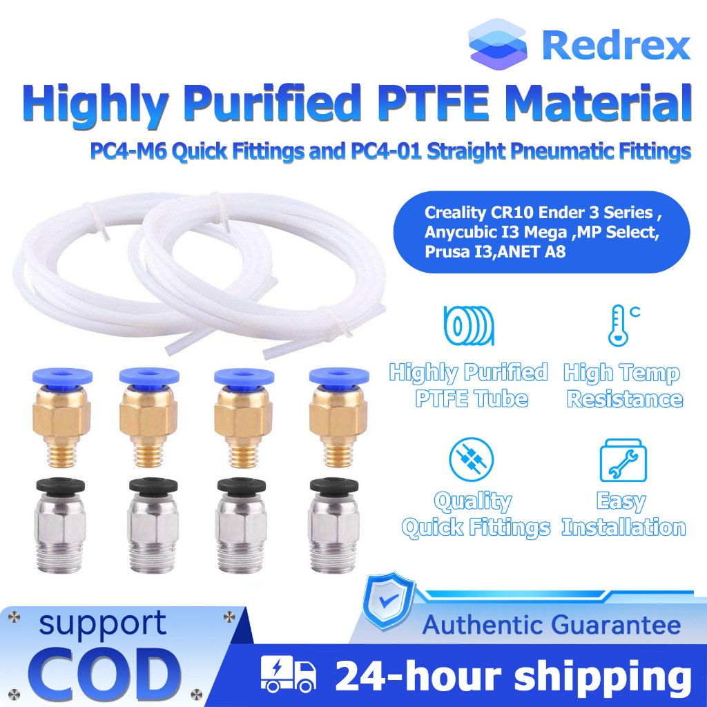 Redrex 2 Stück 2m PTFE-Schlauch 3D-Drucker ID2mm OD4mm mit 4 PC4-M6 4 PC4-M10 Pneumatik-Anschlussstücke für Reprap 3D-Drucker 1.75mm Bowden Hotend Redrex 2 Stück 2m PTFE-Schlauch 3D-Drucker ID2mm OD4mm mit 4 PC4-M6 4 PC4-M10 Pneumatik-Anschlussstücke für Reprap 3D-Drucker 1.75mm Bowden Hotend