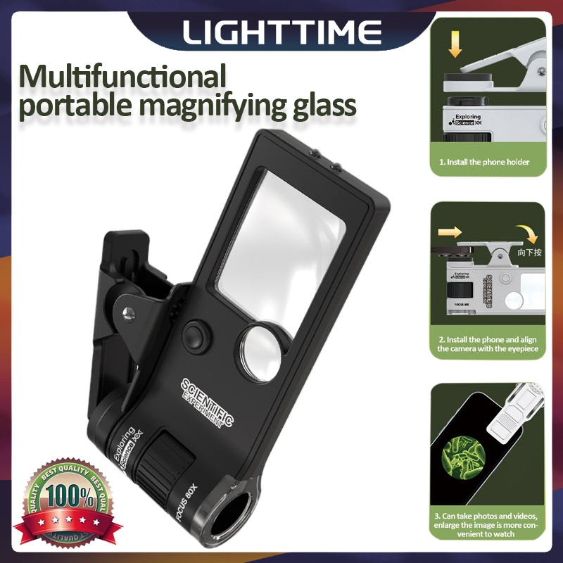 Magnifying Glass with Light 80x Zoom Microscope Magnifier LED UV Light ...