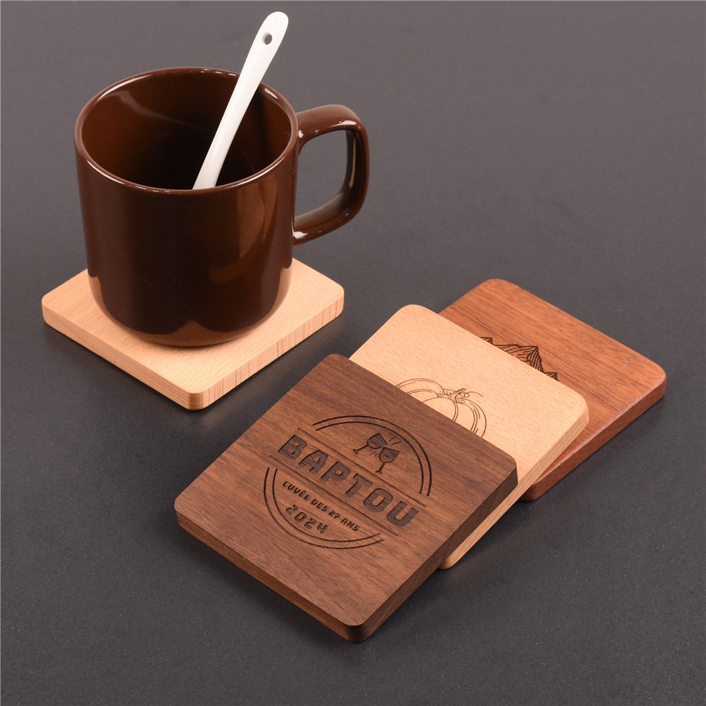 JASTER (1PCS free logo) Non-Slip Wooden Coaster Square Heat Resistant ...