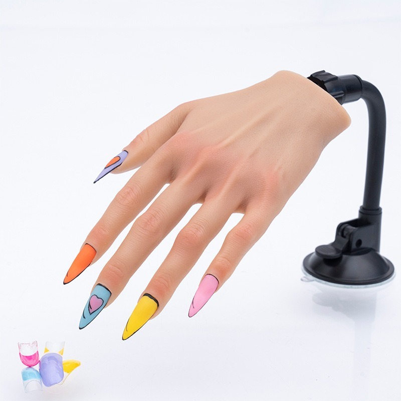 Silicone Manicure Practice Hand Model with Joint Bendable Matching Nail ...