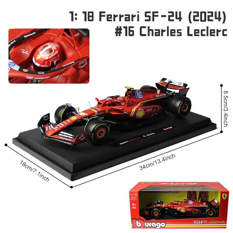 Ferrari SF-24 Nº16 Charles Leclerc GP F1 Miami – Escala 1:18 de Bburago