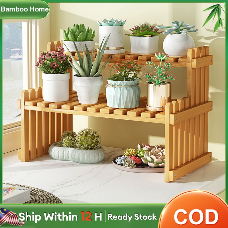 Office Desk Display Plant Wood Rack Succulent Flower Pot Balcony Garden ...