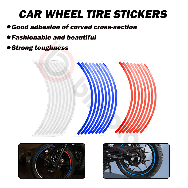 16 PCS Car Wheel Tire Stickers Strips Bike Motorcycle Tape Sticker Auto ...