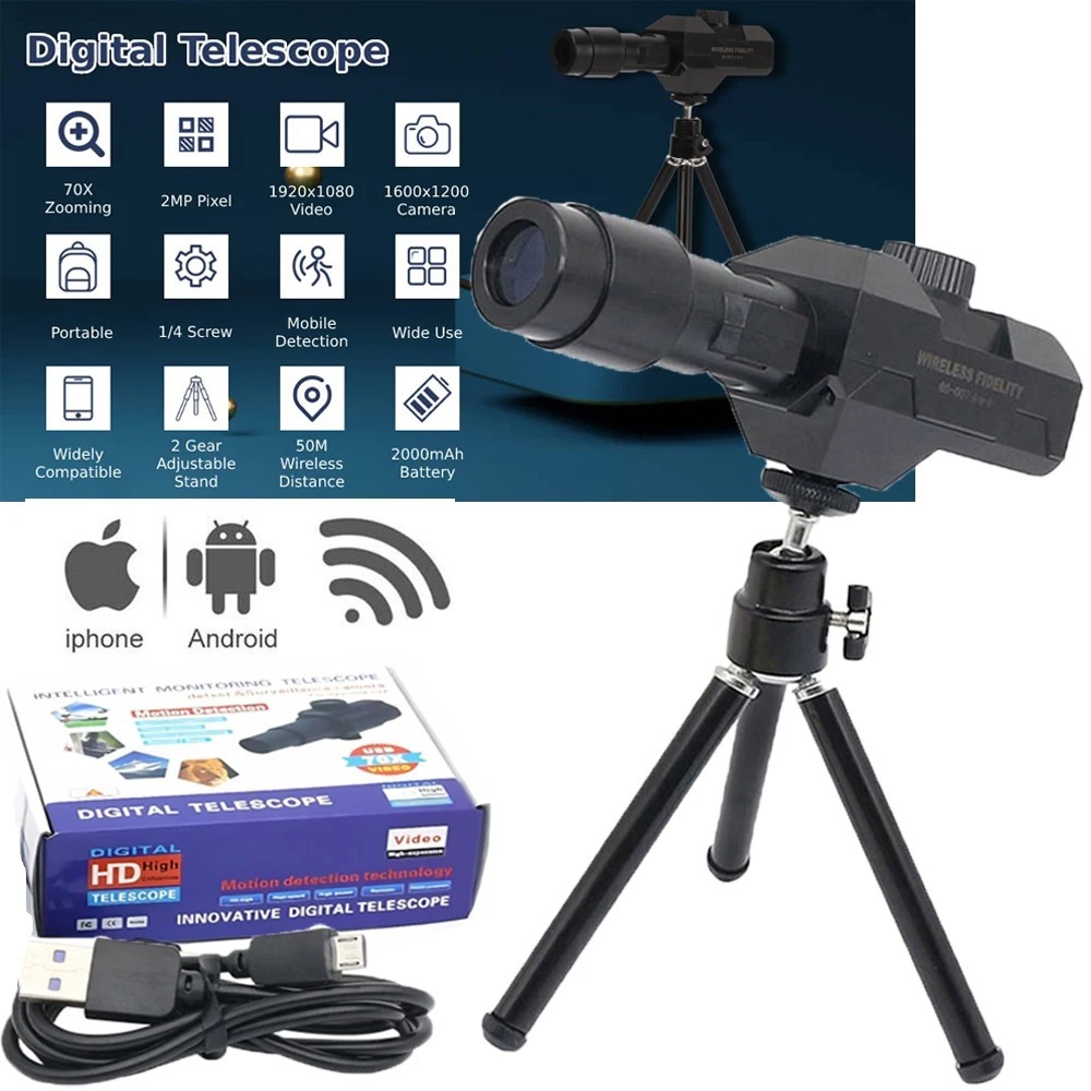 WiFi Digital Telescope,70x Zoom 1920X1080 Monocular Camera Monitor with ...